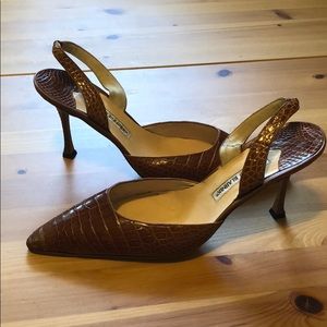 Manolo Blahnik Brown Carolyne Croc Formal Heels